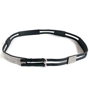 Swarovski Women's Black Leather & Crystal Belt Size: S/M 36" long